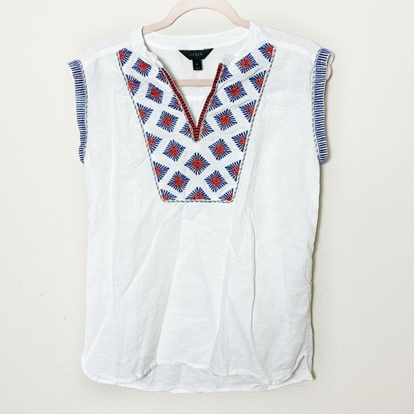 J. Crew cap-sleeve top in embroidered sunburst White Sz 0linen cotton blend - Picture 9 of 9